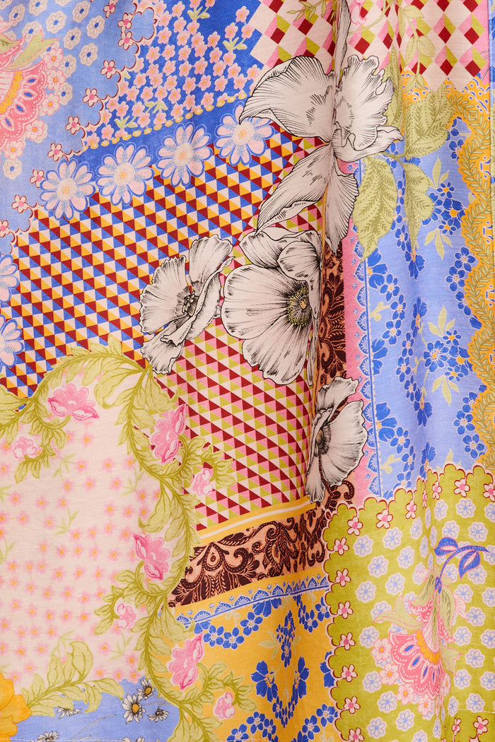 Sundrop Midi Shirt Dress in Multi Patchwork Print fabric