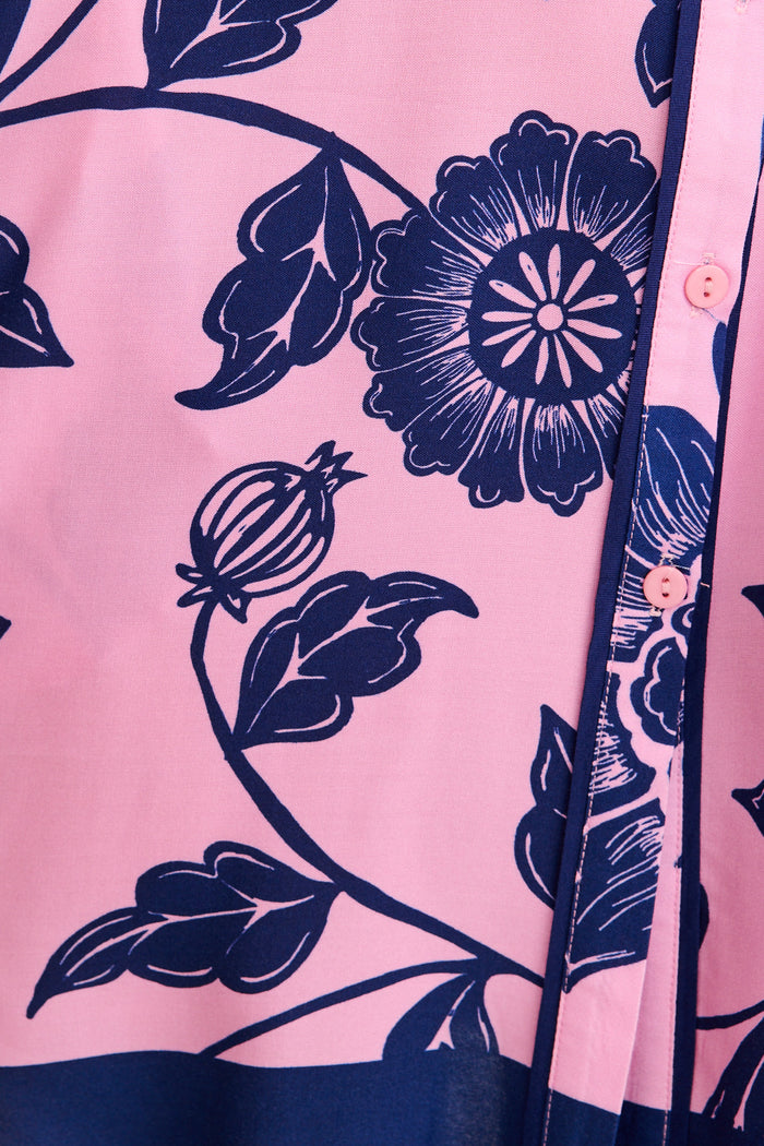 Dusk Soiree Shirt Dress in Pink with Navy Floral fabric