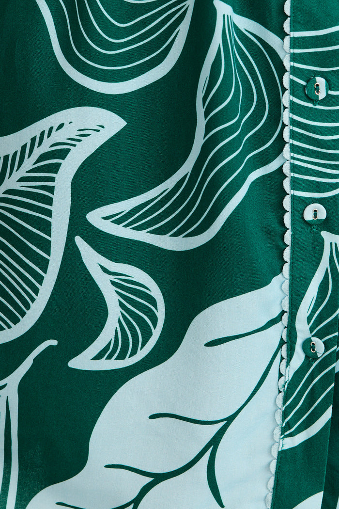 Nerisa Shirt Dress in Green Leaf Print fabric
