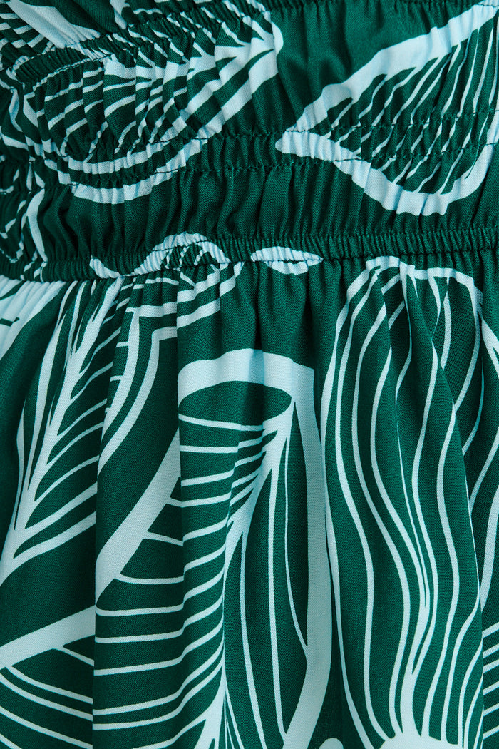 Aleda Top in Green Leaf Print fabric