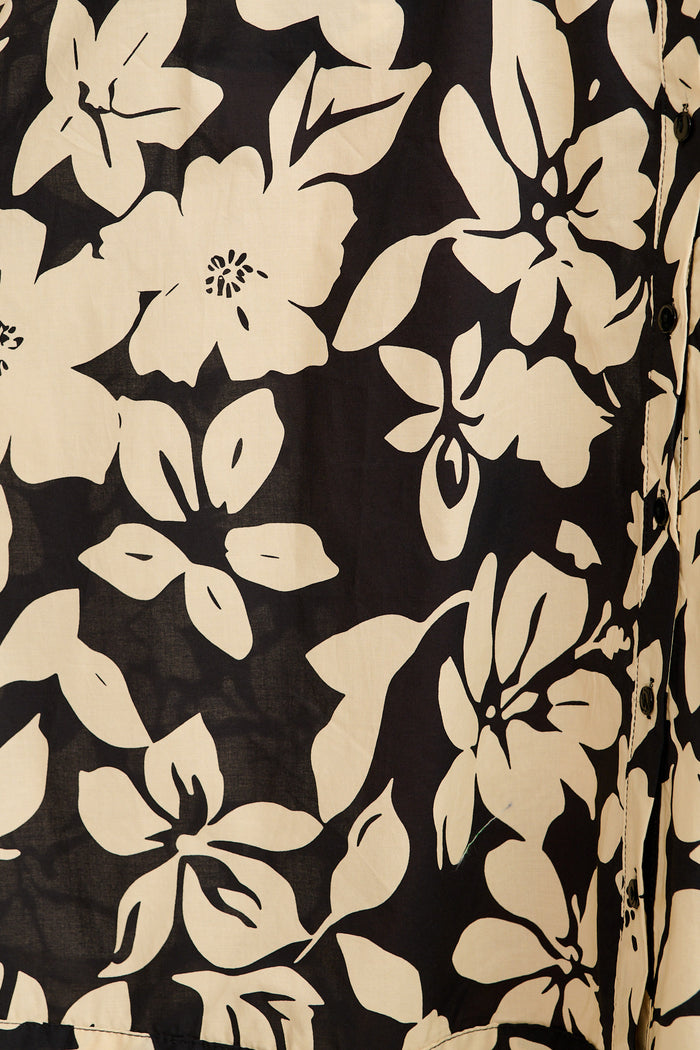Mimsy Midi Dress in Cream with Black Floral Cotton fabric