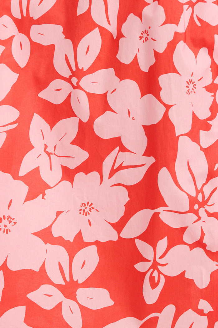 Stylish Structure Maxi Skirt in Red with Pink Floral Cotton fabric