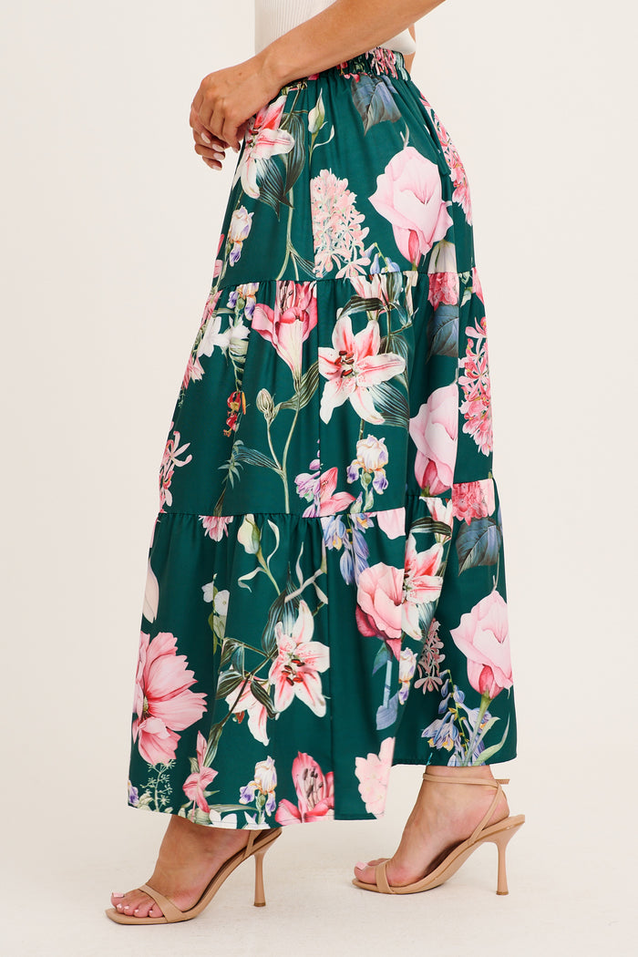 Newmoon Maxi Skirt in Green with Blush Floral side