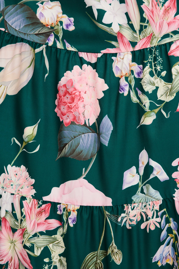 Newmoon Maxi Skirt in Green with Blush Floral fabric