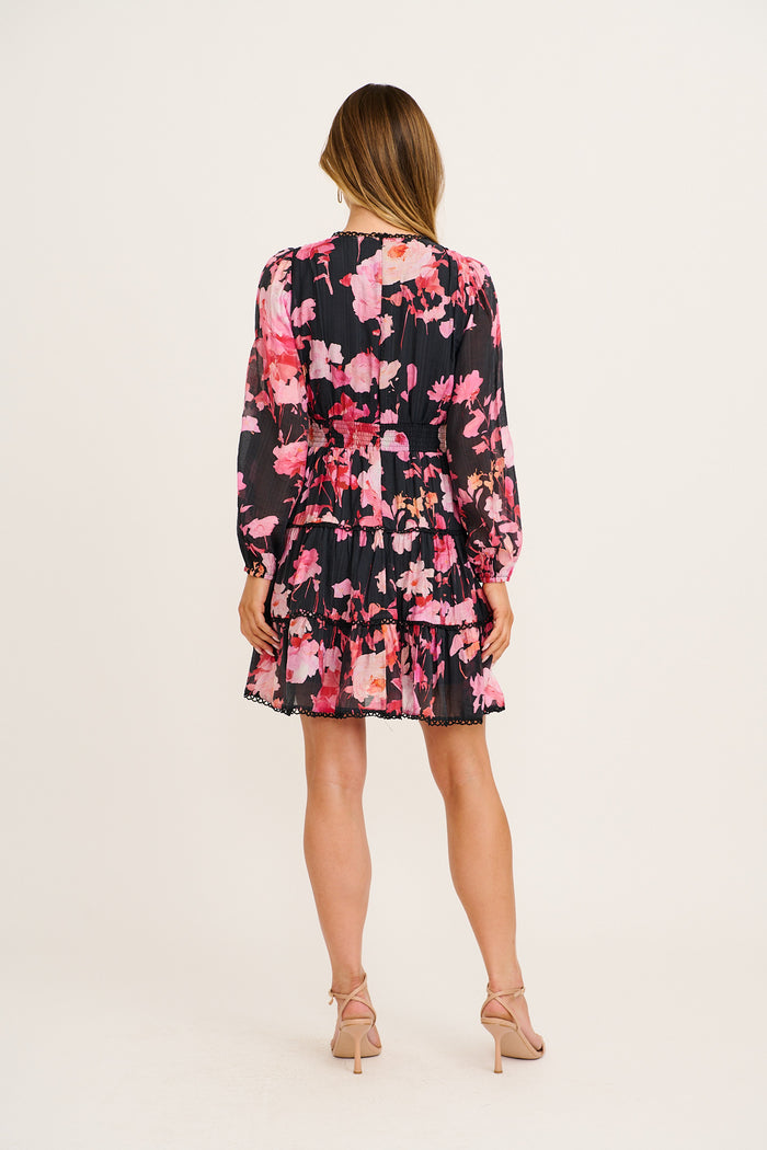 Riverstone Dress in Black with Pink Floral back
