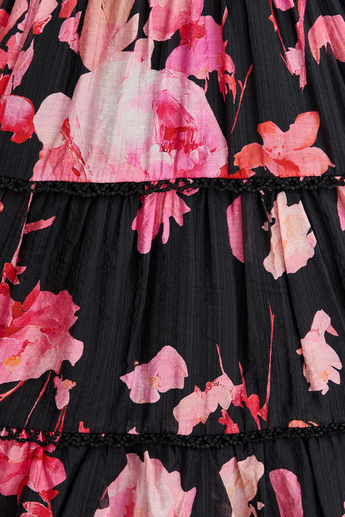 Riverstone Dress in Black with Pink Floral fabric