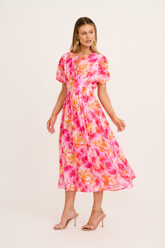 Level Up Midi Dress in Multi Pink Floral full length