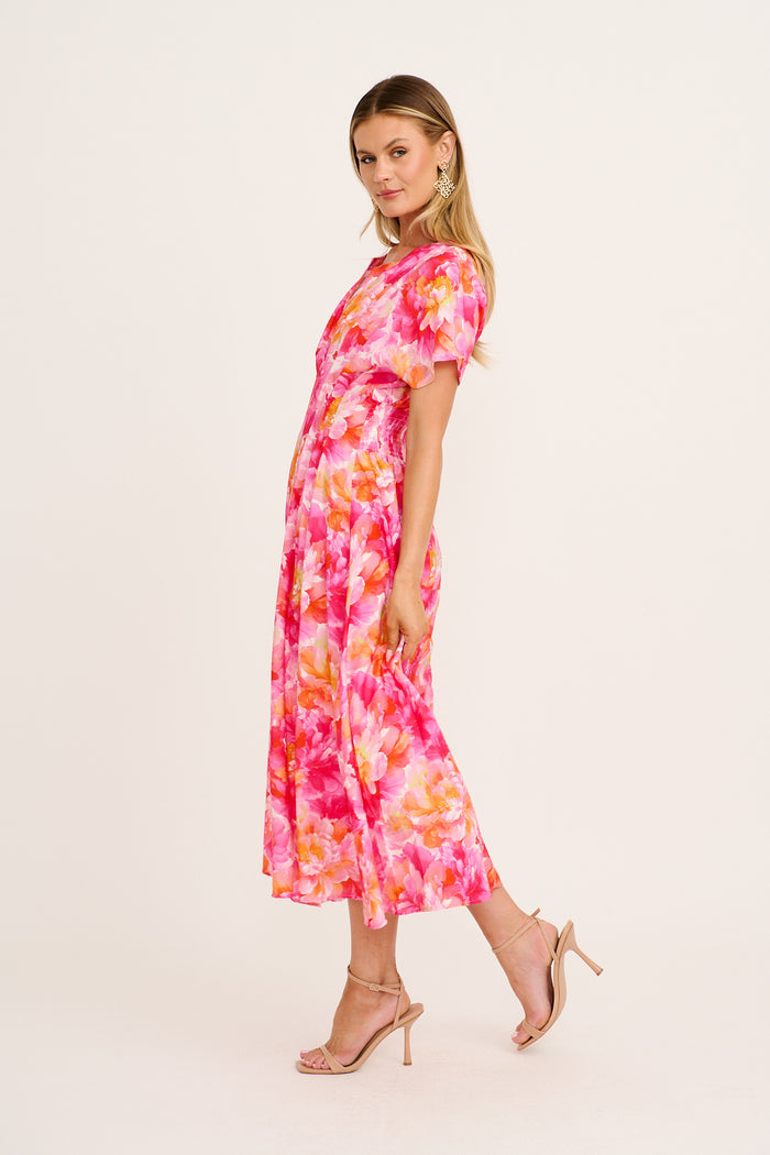 Level Up Midi Dress in Multi Pink Floral side