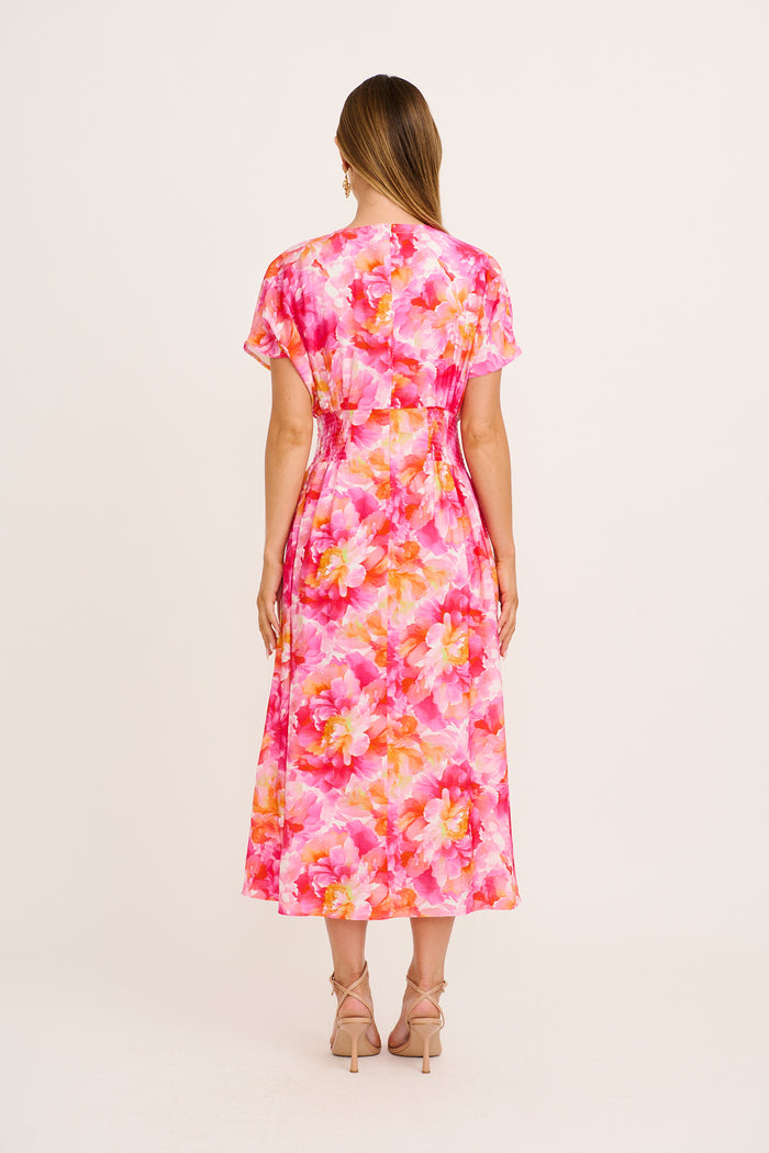 Level Up Midi Dress in Multi Pink Floral back