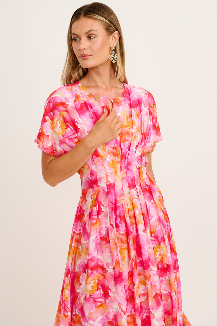 Level Up Midi Dress in Multi Pink Floral front