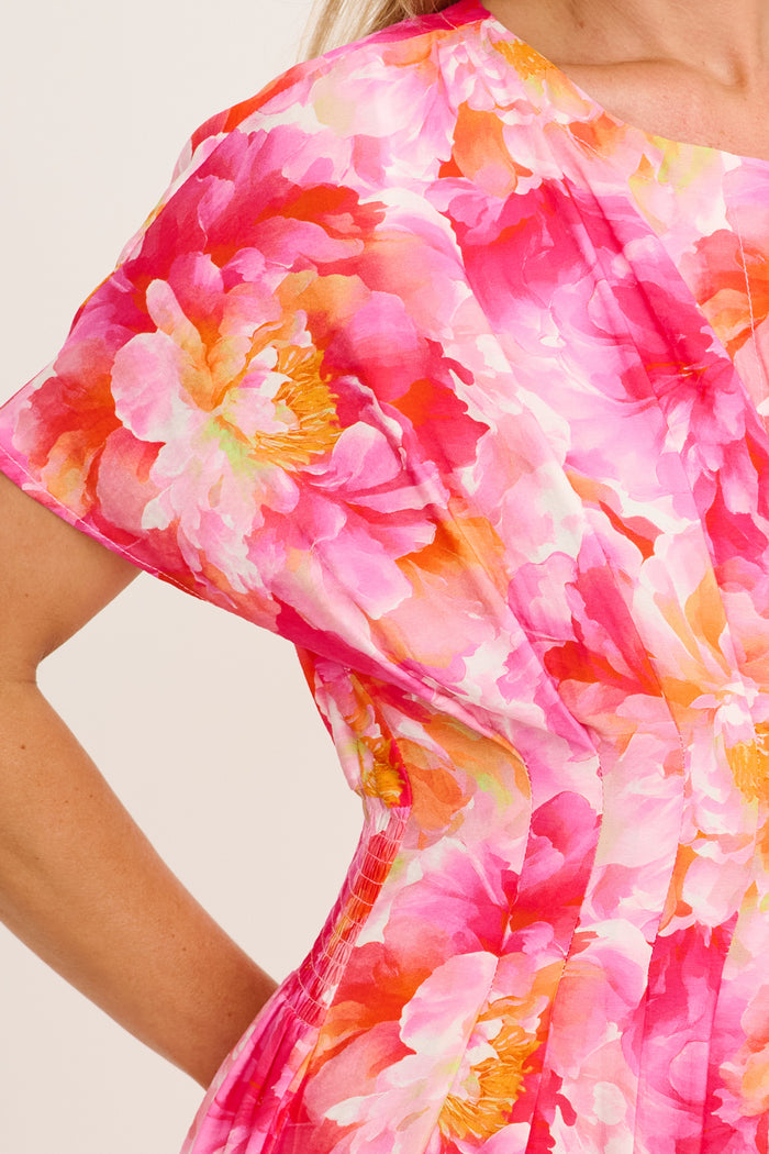 Level Up Midi Dress in Multi Pink Floral detail