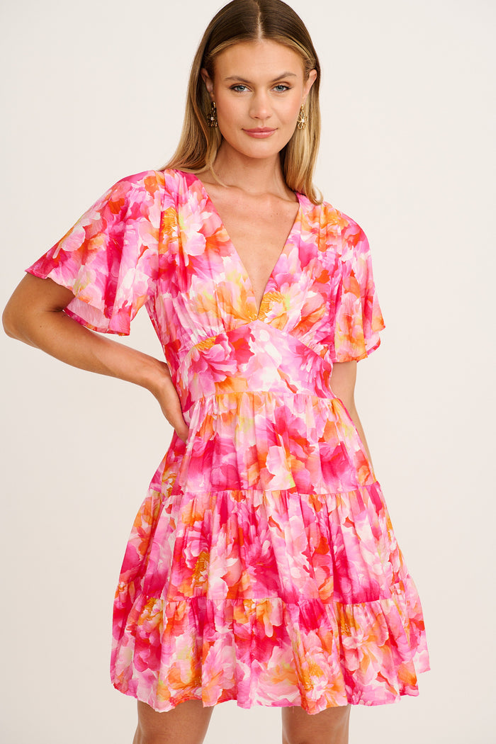 Subtle Statement Dress in Multi Pink Floral front