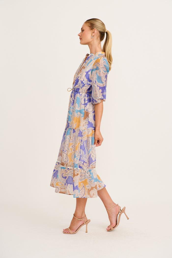 Ramsey Midi Dress in Blue Multi Paisley Print side