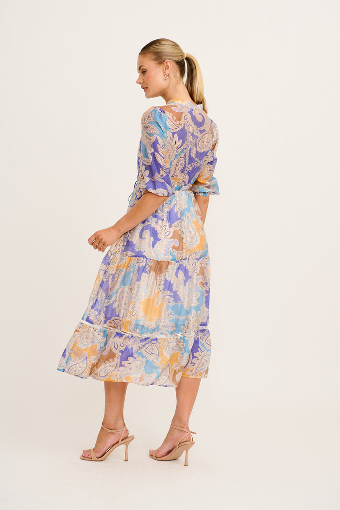 Ramsey Midi Dress in Blue Multi Paisley Print back