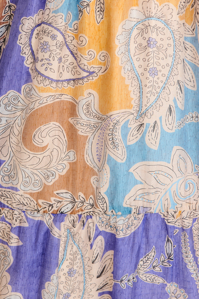 Ramsey Midi Dress in Blue Multi Paisley Print fabric