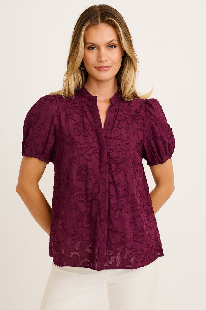 Classic Times Top in Plum Cotton front