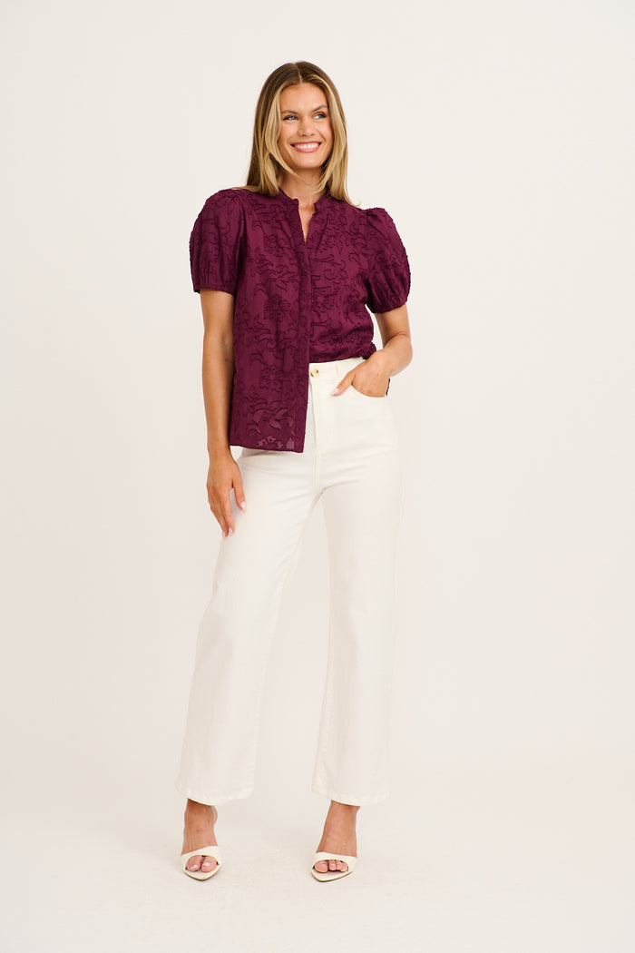 Classic Times Top in Plum Cotton full length