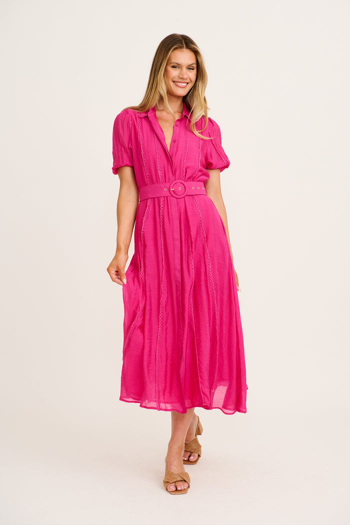 Safiya Maxi Shirt Dress in Pink full length