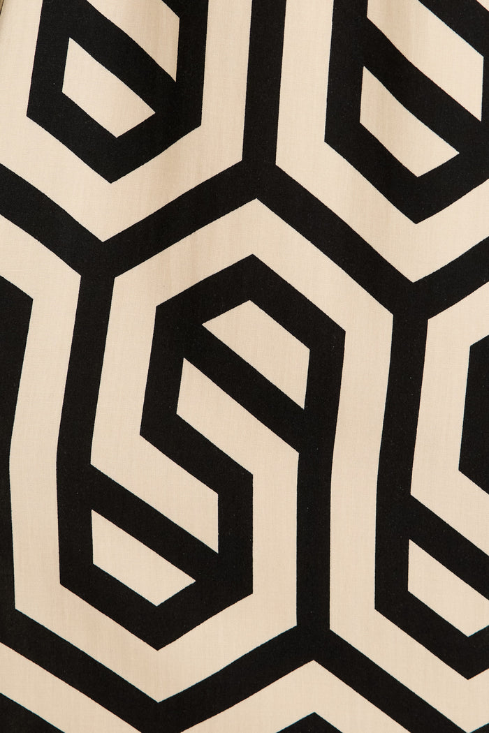 Dazy Maxi Shirt Dress in Cream With Black Geometric Print fabric