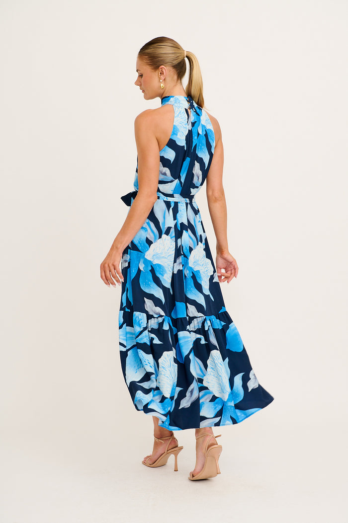 Petal Whisper Maxi Dress in Navy with Blue Floral back