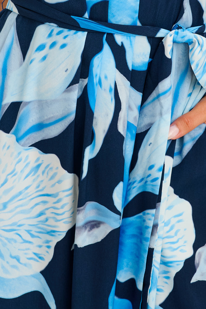 Petal Whisper Maxi Dress in Navy with Blue Floral detail