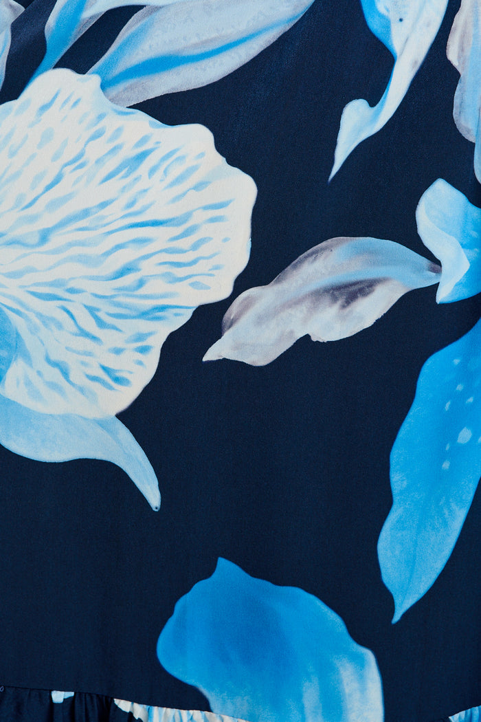 Petal Whisper Maxi Dress in Navy with Blue Floral fabric