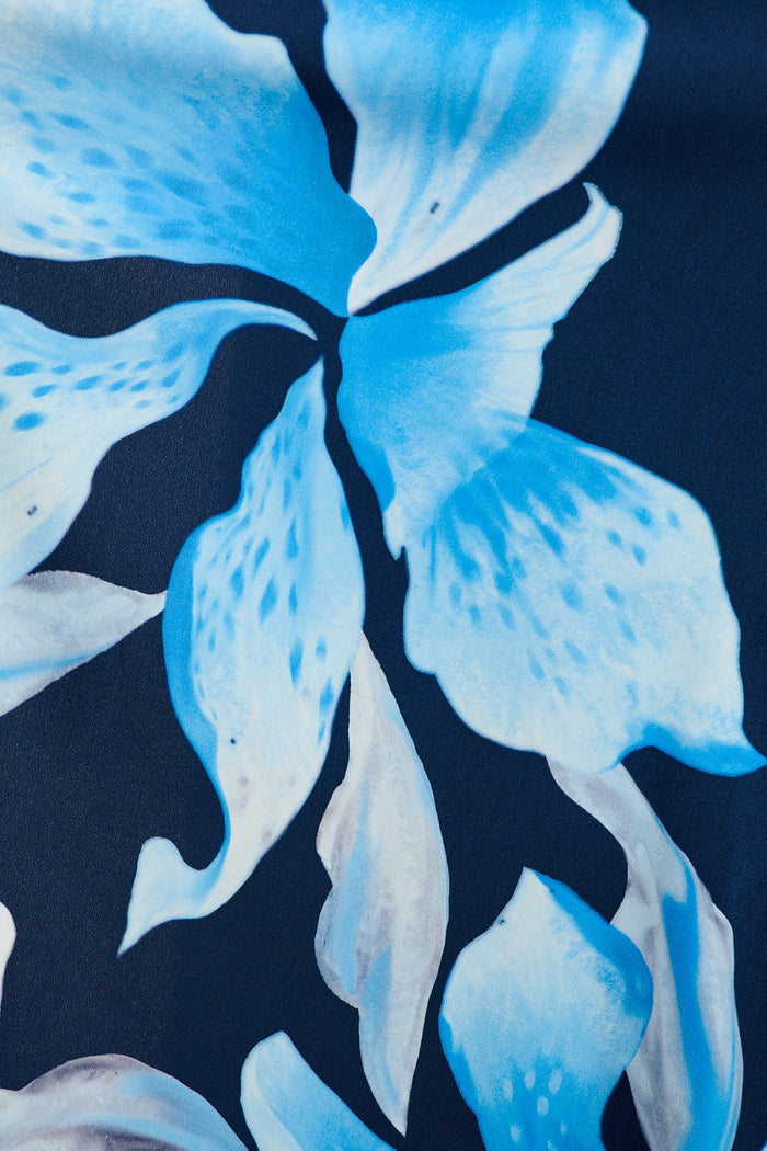 Ronda Maxi Wrap Dress in in Navy with Blue Floral fabric