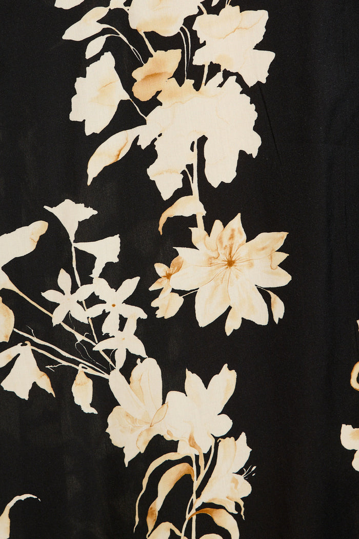 Golden Bloom Maxi Dress in Black Floral fabric
