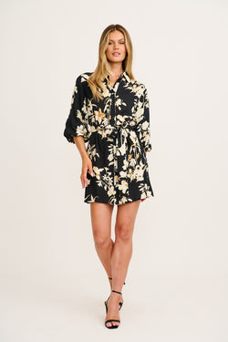 Floral Dreams Shirt Dress in Black Floral full length