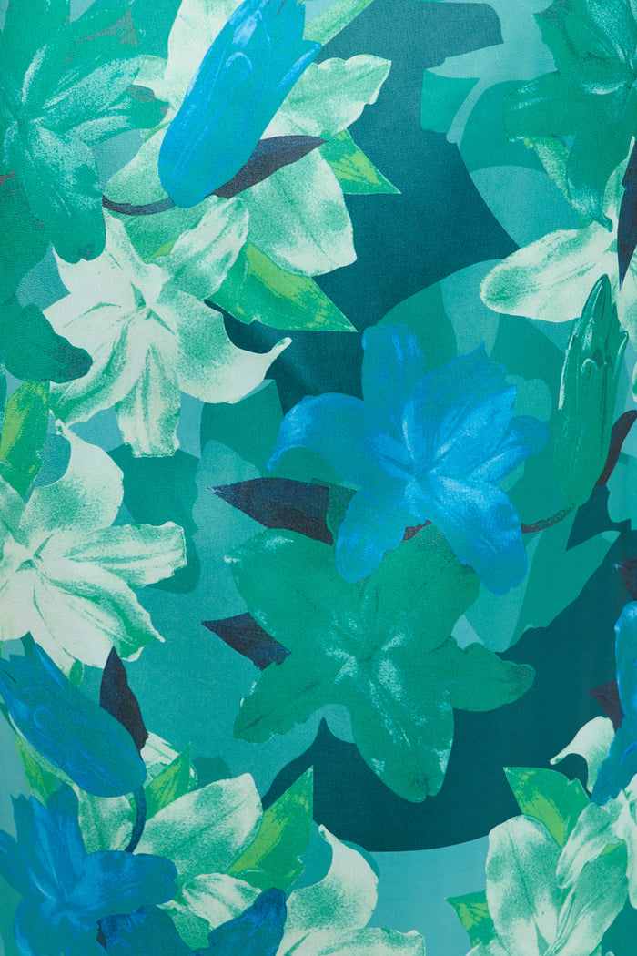 Moon Lily One Shoulder Maxi Dress in Emerald Floral Satin fabric