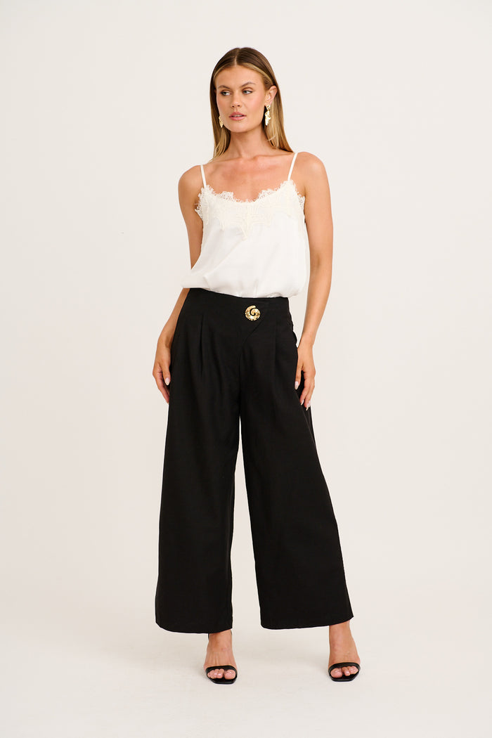 Elements Pant in Black Cotton Linen full length