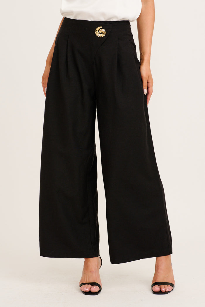 Elements Pant in Black Cotton Linen front