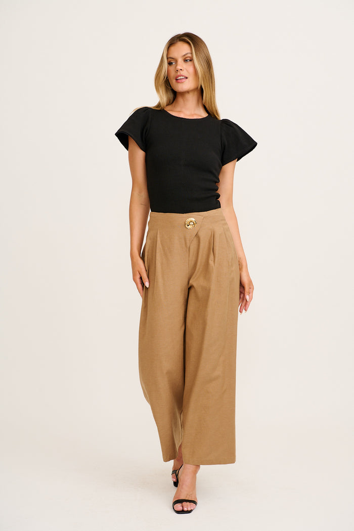 Elements Pant in Taupe Cotton Linen full length