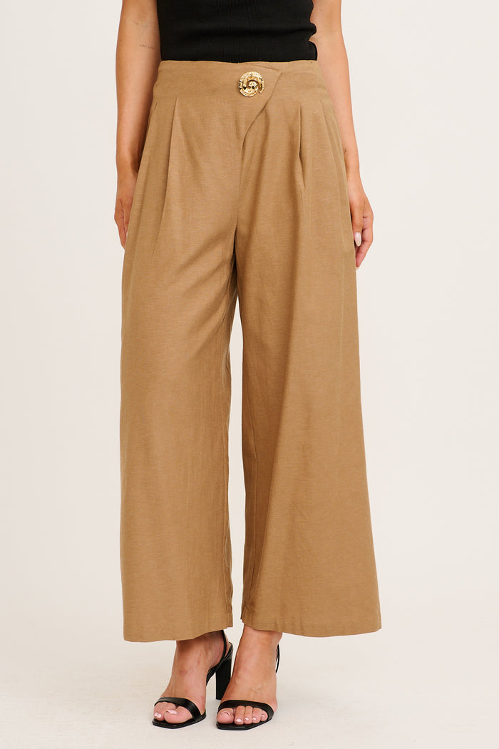 Elements Pant in Taupe Cotton Linen front