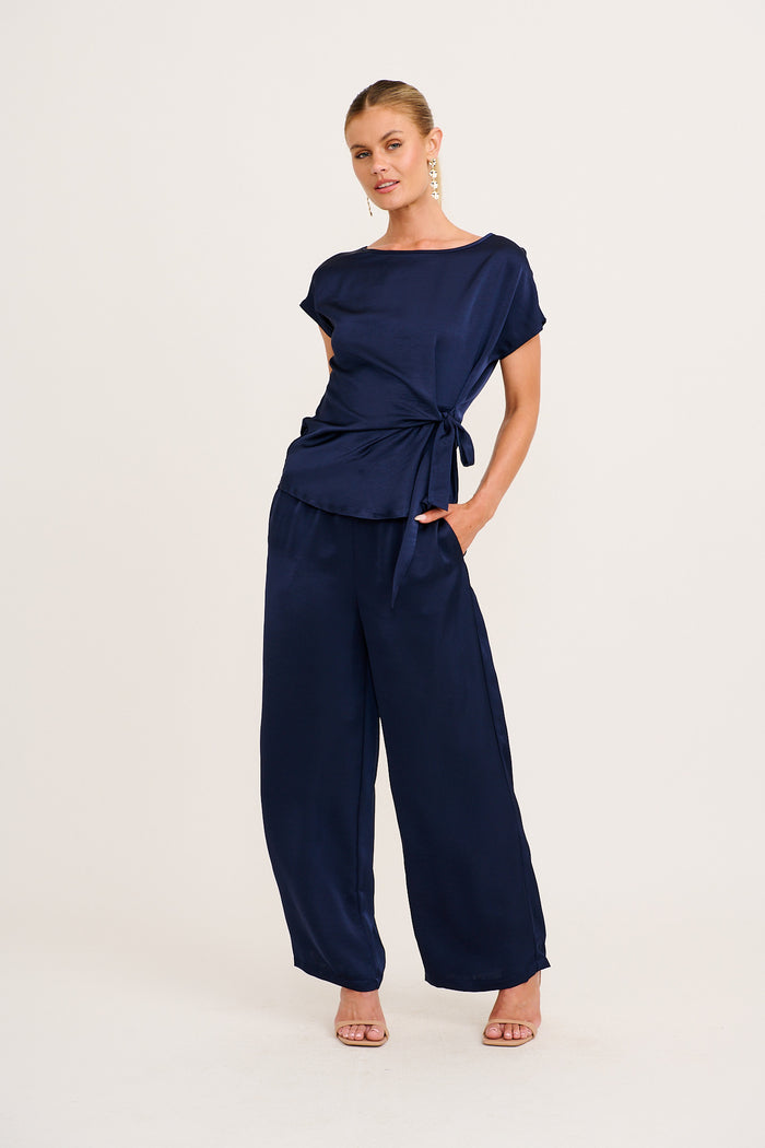 Sedona Top in Navy Satin full length set