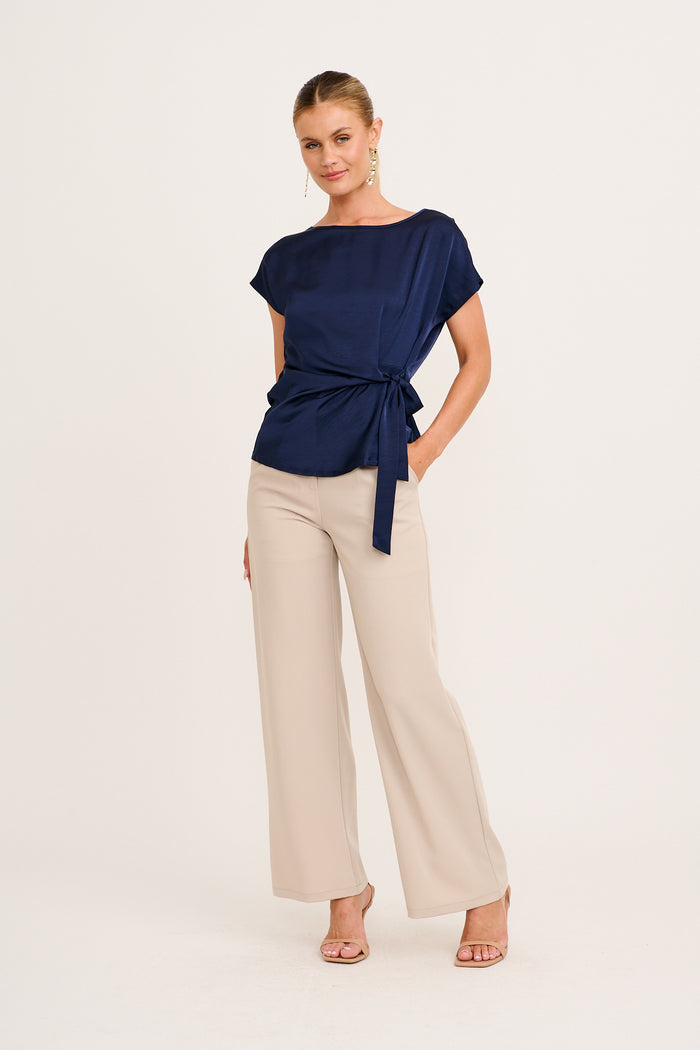 Sedona Top in Navy Satin full length
