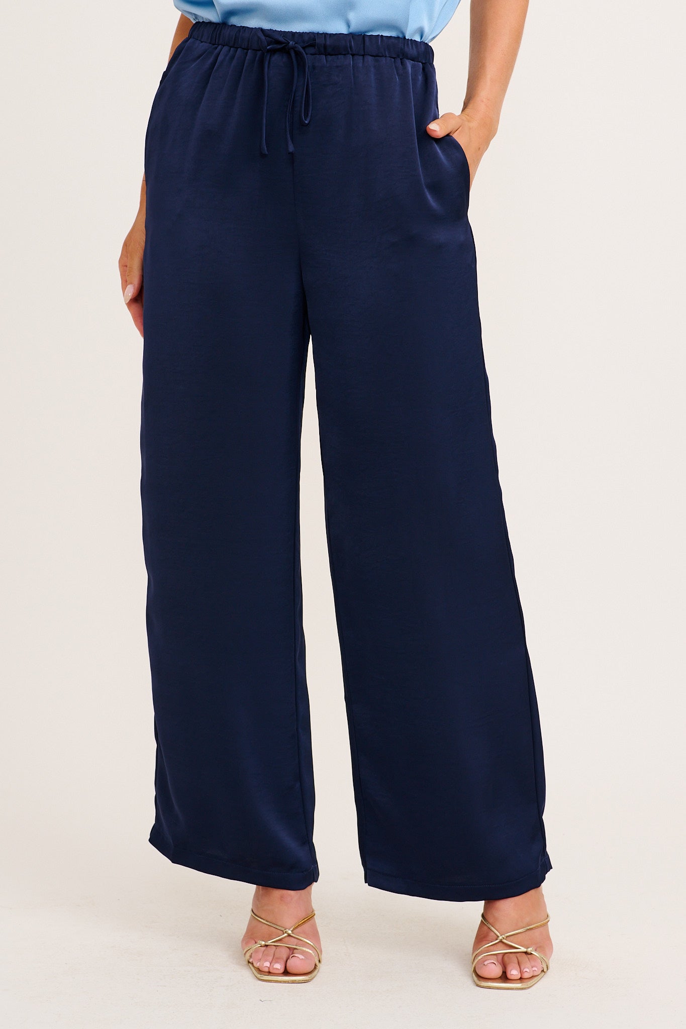 Stina Pant in Navy Satin front