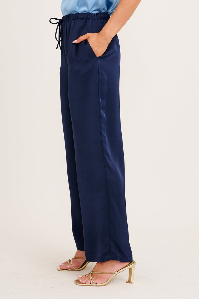Stina Pant in Navy Satin side
