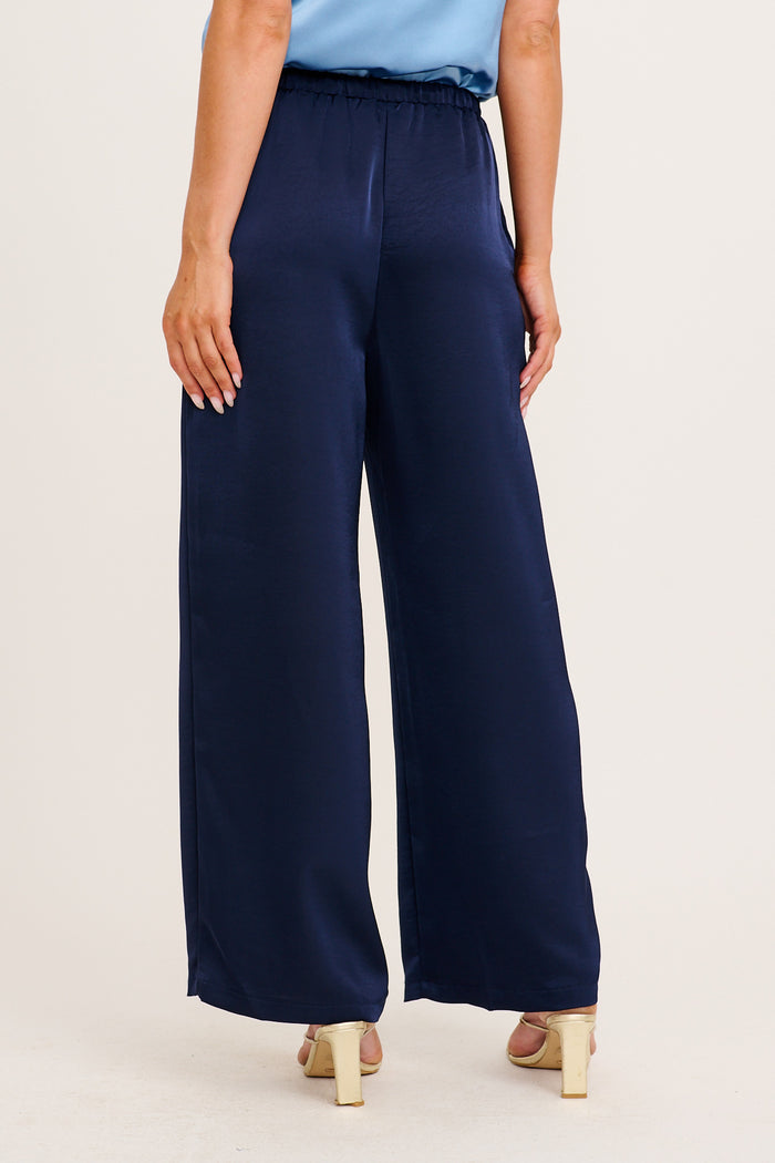 Stina Pant in Navy Satin back