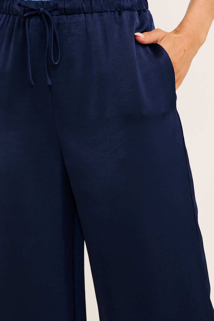 Stina Pant in Navy Satin detail