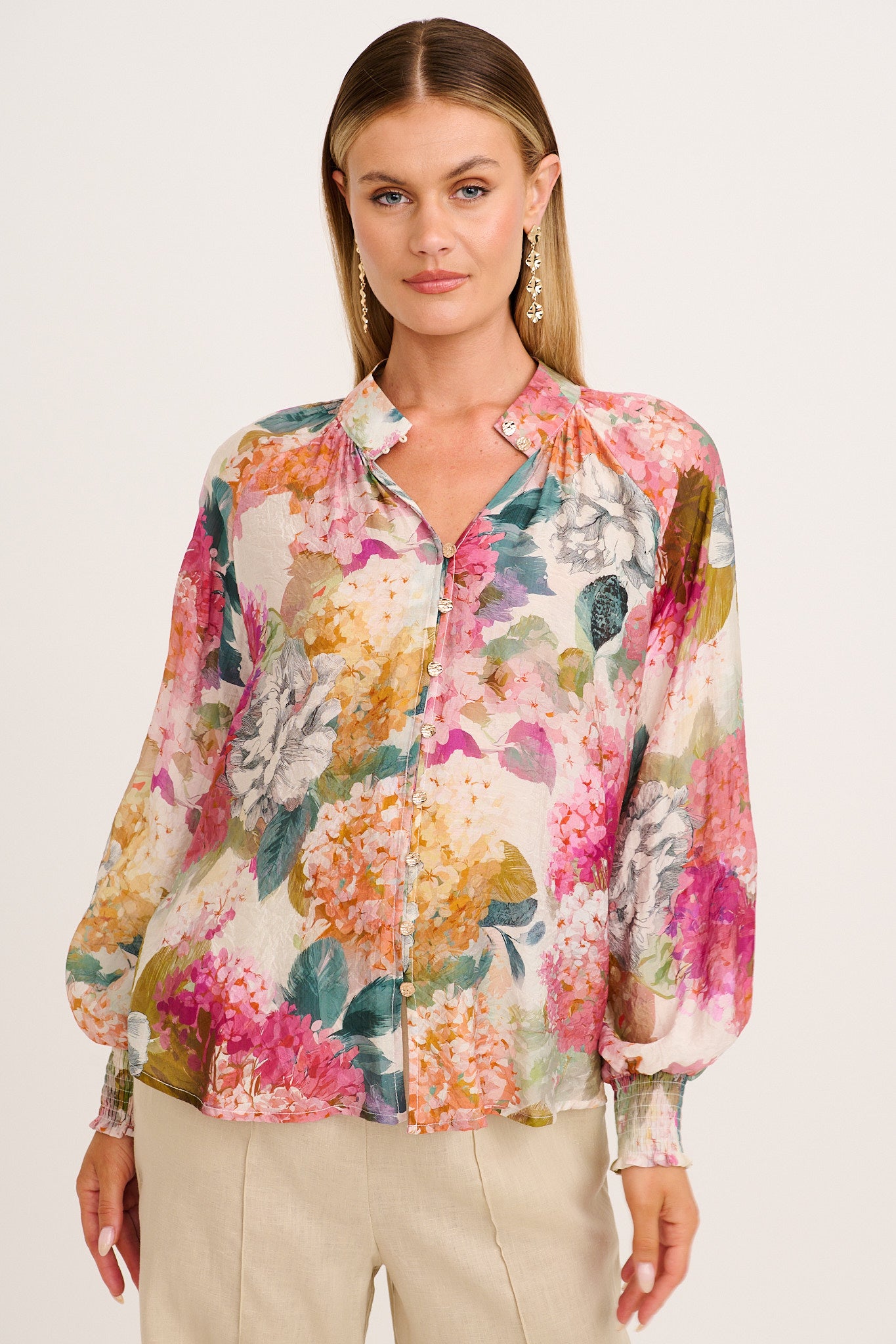 Delia Top in Multi Floral front