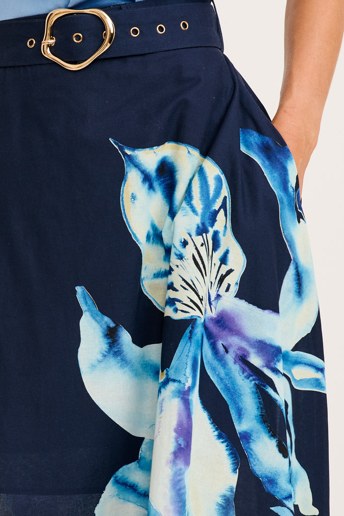 From The Heart Maxi Skirt in Navy with Blue Floral Cotton detail