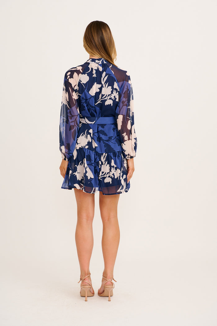 Mica Dress in Navy and Blue Floral Chiffon back