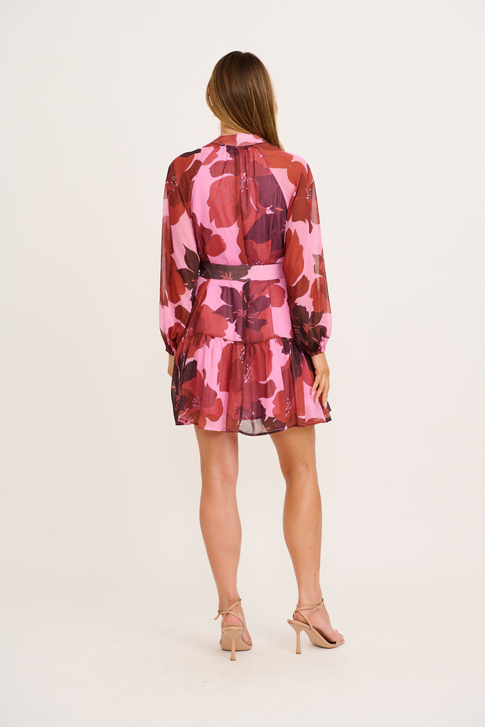 Mica Dress in Pink and Red Floral Chiffon back