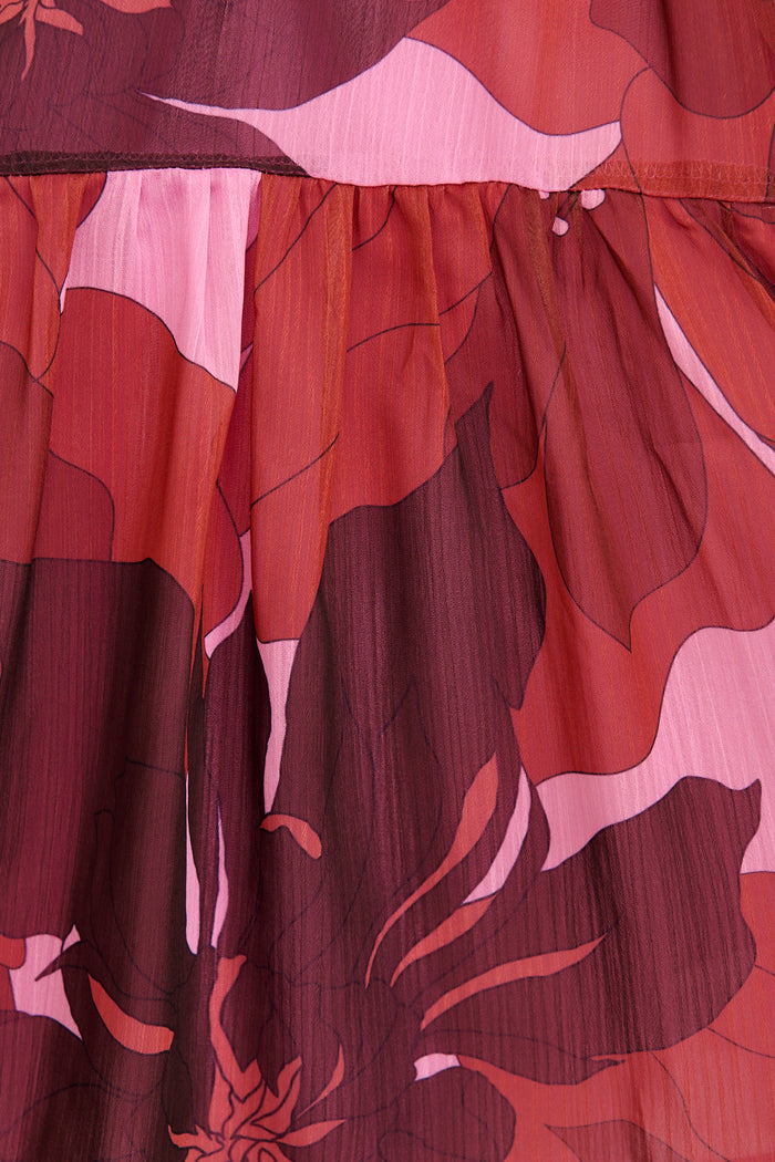Mica Dress in Pink and Red Floral Chiffon fabric
