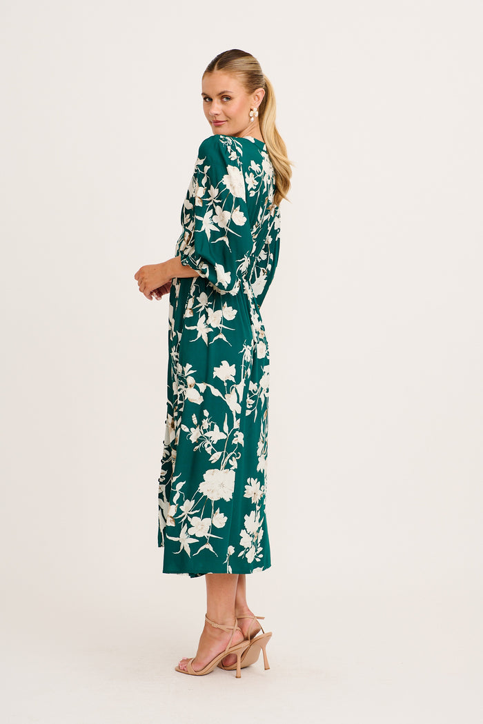 Golden Bloom Maxi Dress in Emerald Print side