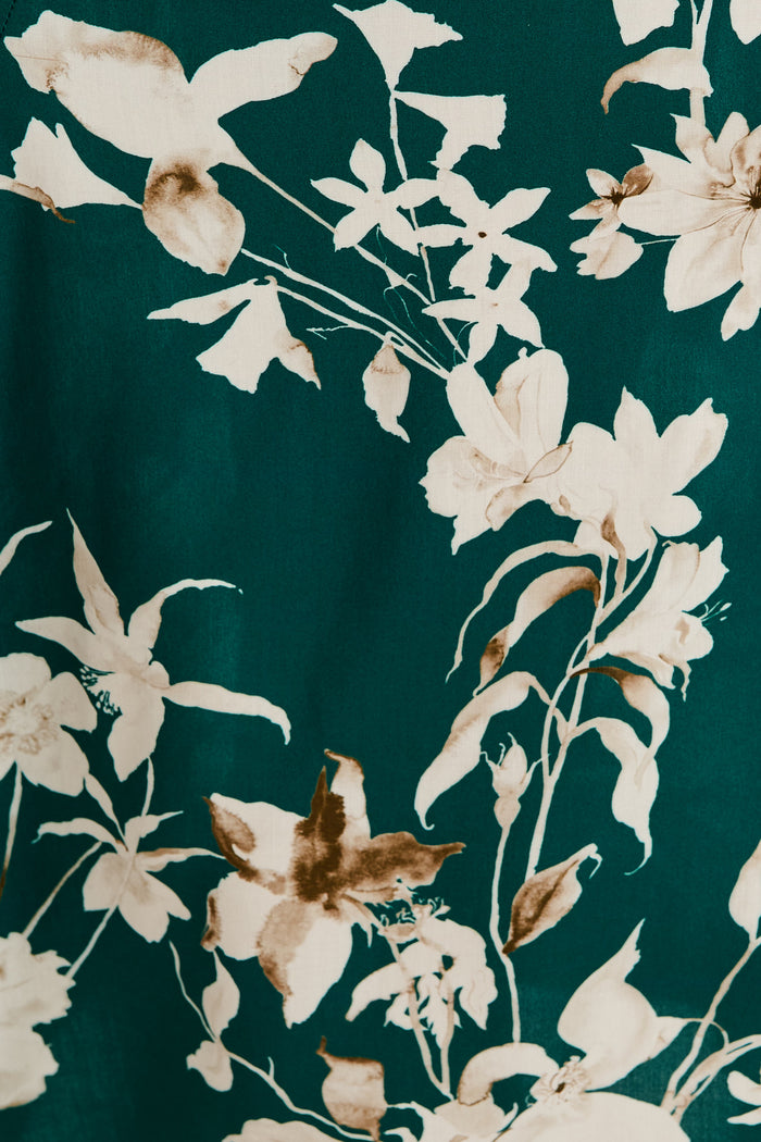 Golden Bloom Maxi Dress in Emerald Print fabric