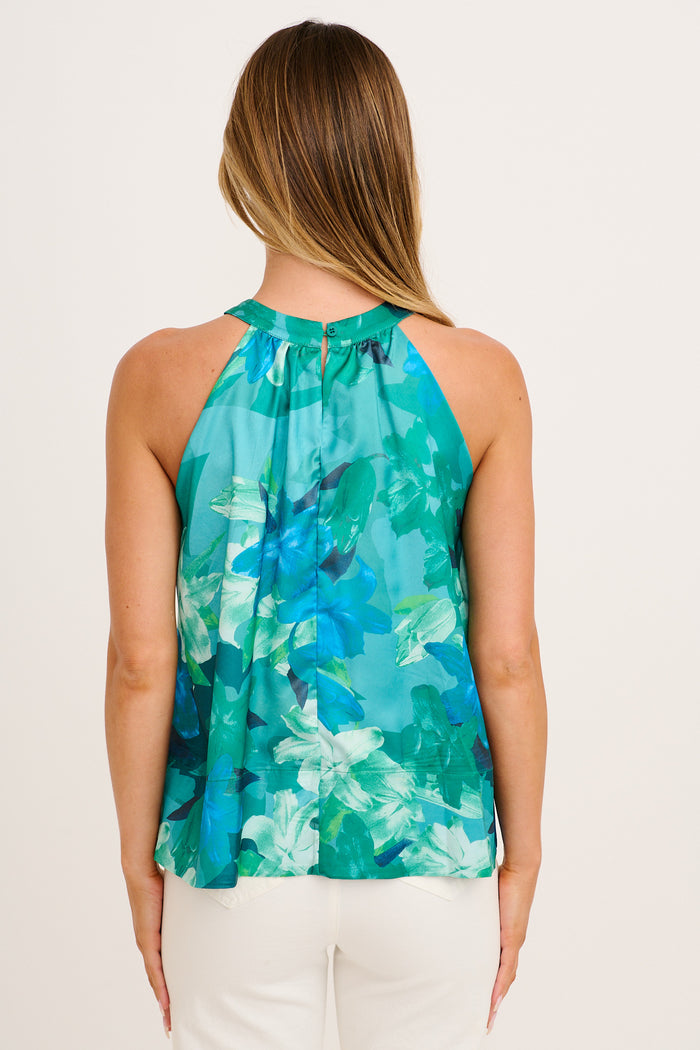 Morana Halter Neck Top in Emerald Floral Satin back