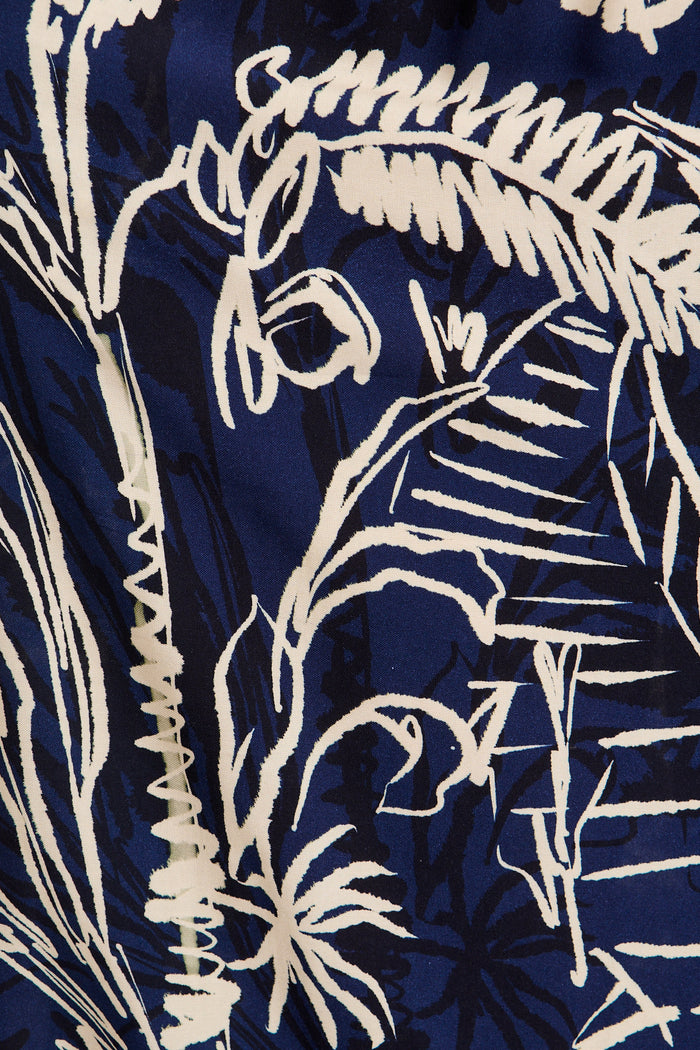 Stylish World Maxi Shirt Dress in Navy with Cream print fabric