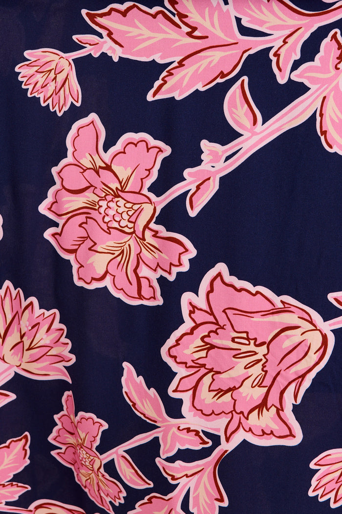 Dewy Whisper Maxi Dress in Navy with Pink Floral fabric